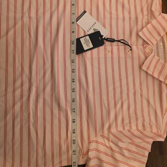 Maelreg Men's Golf Polo Shirt Medium Pink Red Stripe Performance NWT - Picture 2 of 5